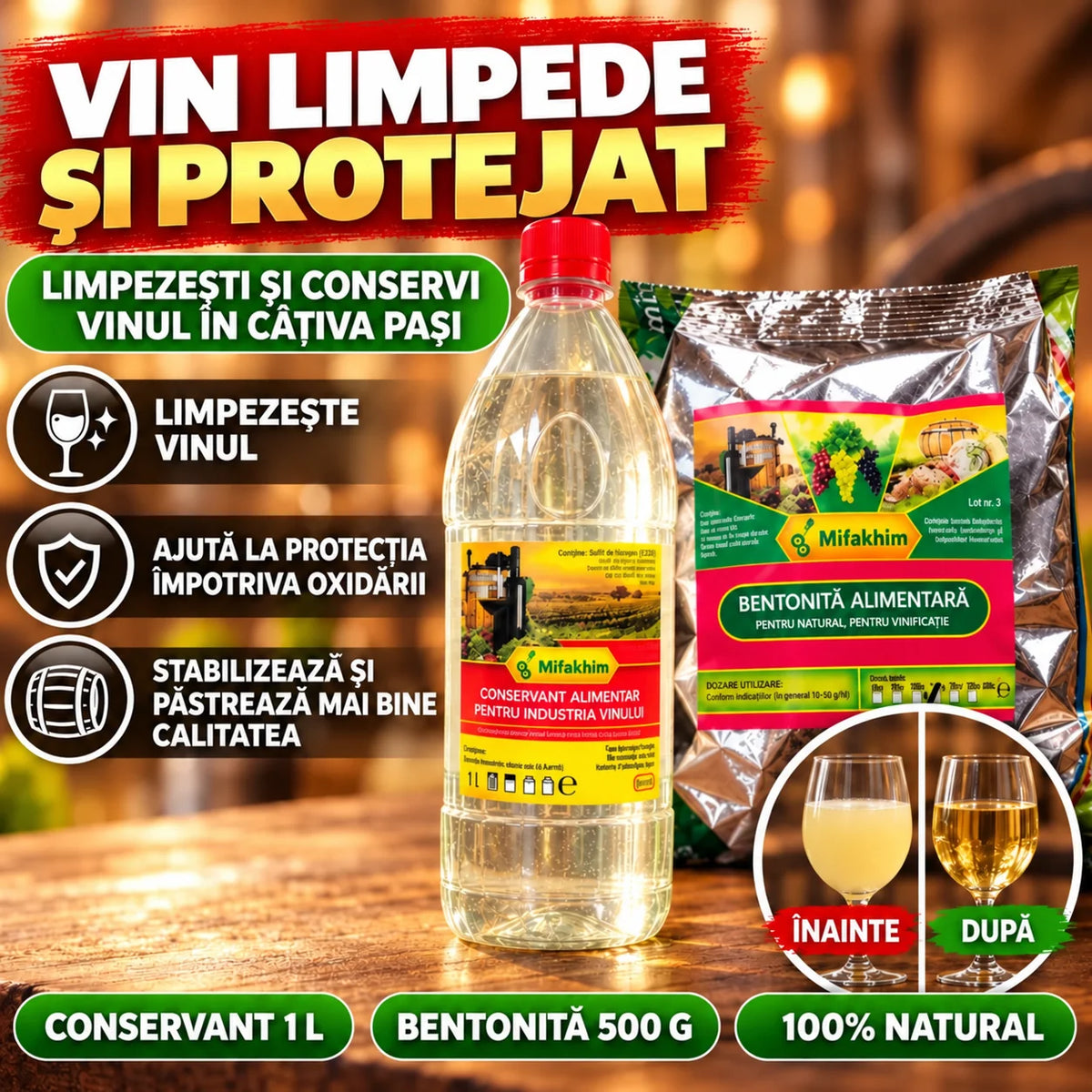 VinClar – Kit 2 în 1 pentru Limpezirea și Conservarea Vinului